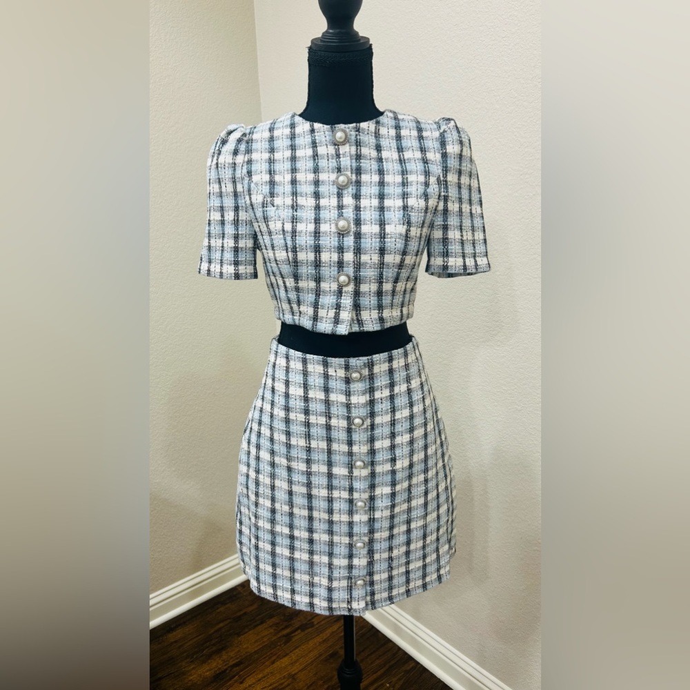 Serenette Tweed Short sleeve 2 piece skirt and top - Picture 1 of 8